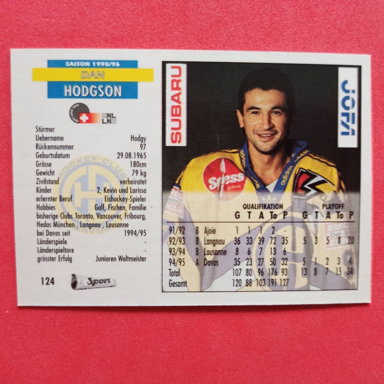 Carte collezionabili: Dan Hodgson - HC DAVOS CARD - 1995/96 – Usato da Dübendorf venduto da kb86_MOVIE 1