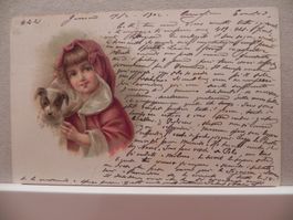 AK alte Postkarte kleines Mädchen mit Hund (Jahr 1902)