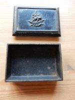 alte schwere Dose aus Metall Guss mit Segelschiff Schiff MHS