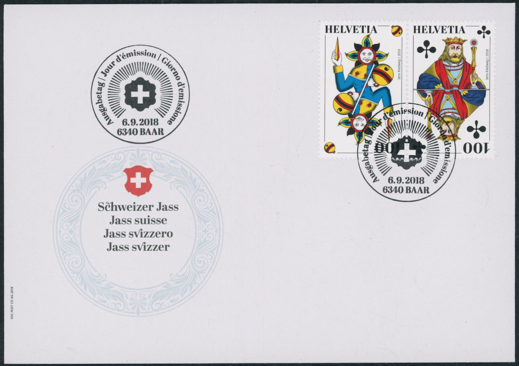 Alle Briefmarken: 2018 - Schweizer Jass - Zusammenhängende - FDC ET – Gebraucht aus Schindellegi von leecollect 3
