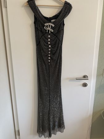 Self-Portrait Evening Dress Black Silver Size 10 Beaded NEW