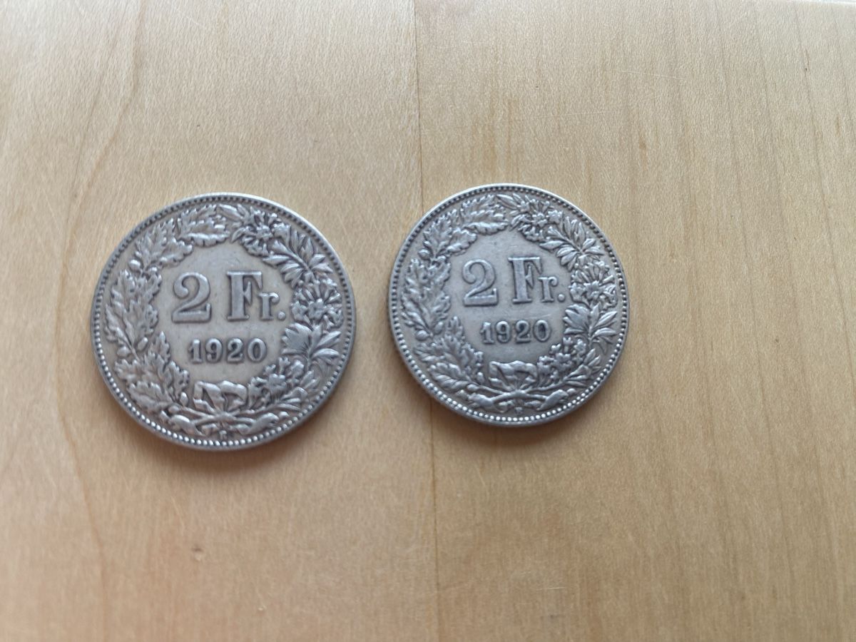 Tutti le monete: Zwei mal 2Fr Silber 1920 – Usato da Mosnang venduto da Goldwasser