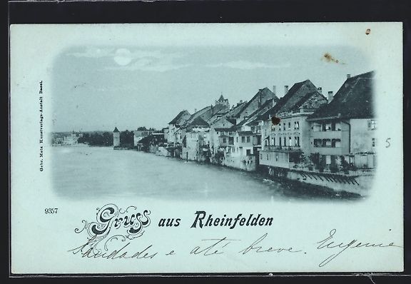 Cartoline postali: Mondschein-AK Rheinfelden, Teilansicht – Usato da Berlin venduto da bartko-reher