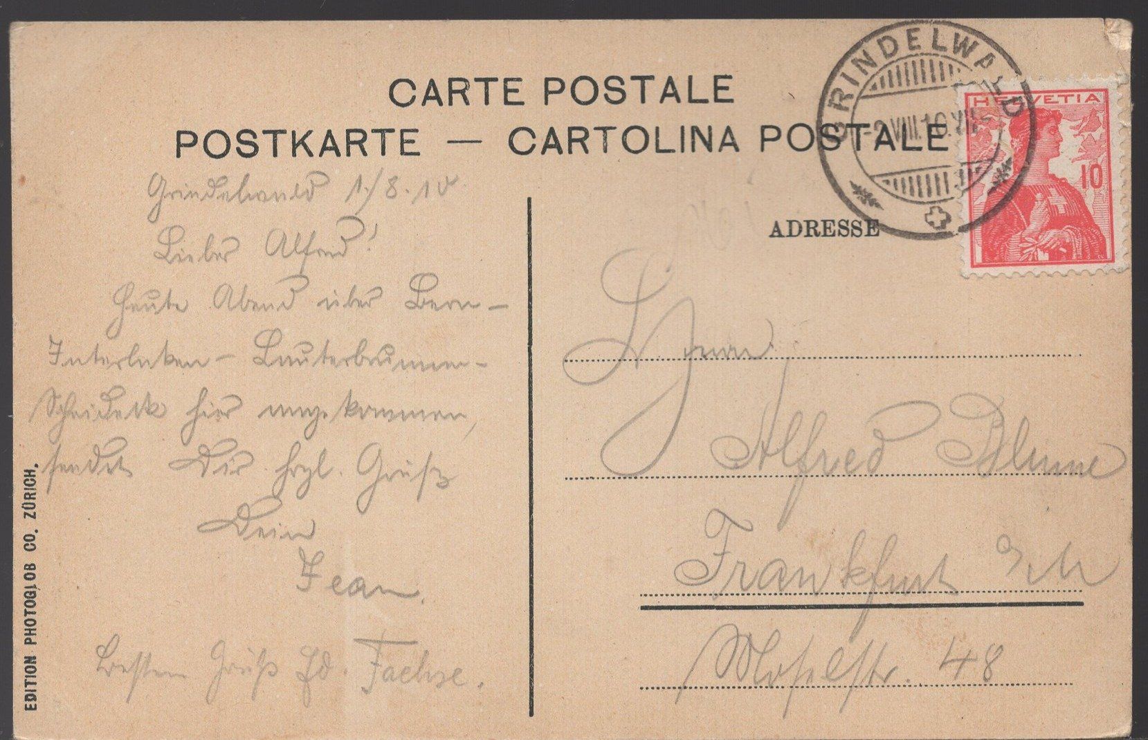 Cartoline postali: Grindelwald - Kirche und Weterhorn  1910 – Usato da Aarau venduto da kufi44 1