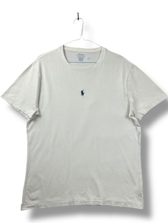 T-Shirt Ralph Lauren Blanc logo bleu marine centré - L