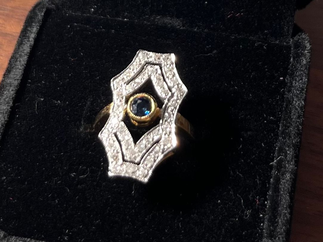 Anelli: 1438_Platinring-Saphir - Art-Deco – Usato da Bern venduto da simoneheim 2
