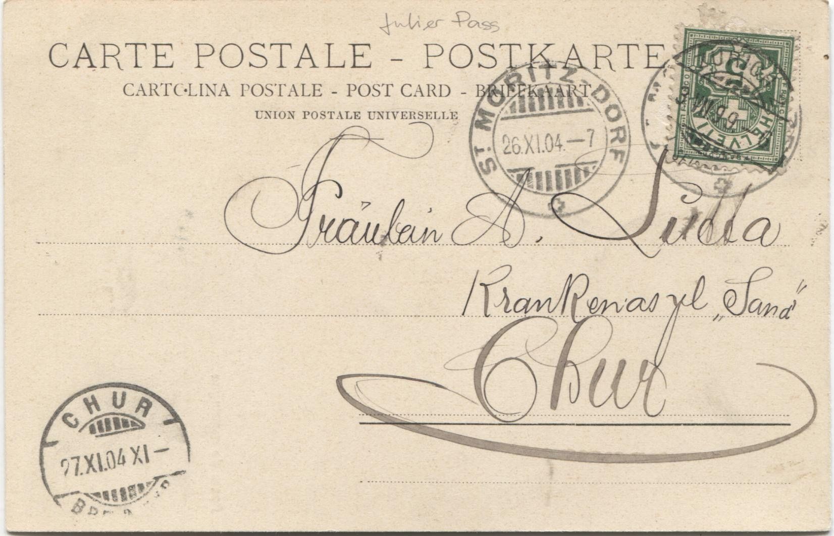 Cartoline postali: JULIER-PASS GR 1904 mit Postkutsche – Usato da Rothrist venduto da Clanx 2
