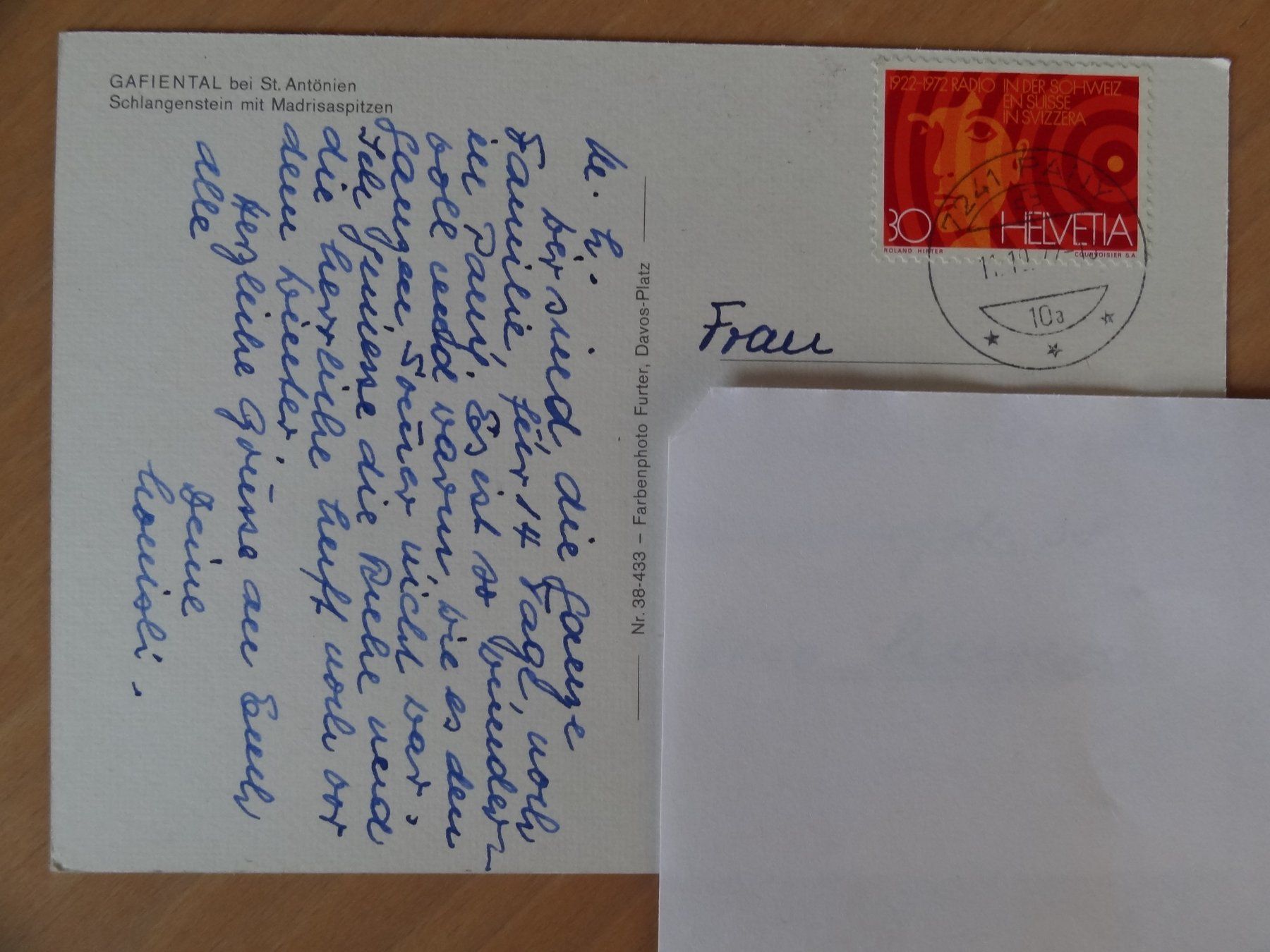 Cartoline postali: Gafiental bei St. Antonien - Grison - 1972 – Usato da St Léonard venduto da Riglin 1