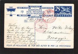 FDC Bundesfeierkarte 1928,Nr.47 l , Flug Biel - Zürich