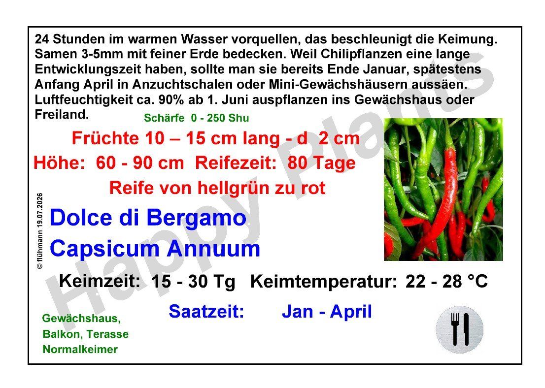 Pflanzen & Samen: Dolce di Bergamo - Capsicum Annuum - 20 Samen – Neu und originalverpackt aus Sumiswald von Cham14559 1
