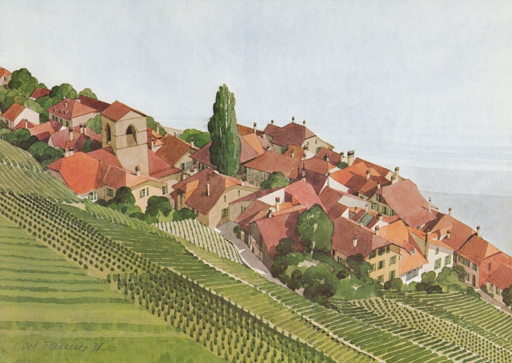 1978 St Saphorin Lavaux Aquarell Von K Tanner Wichtrach Gebraucht 
