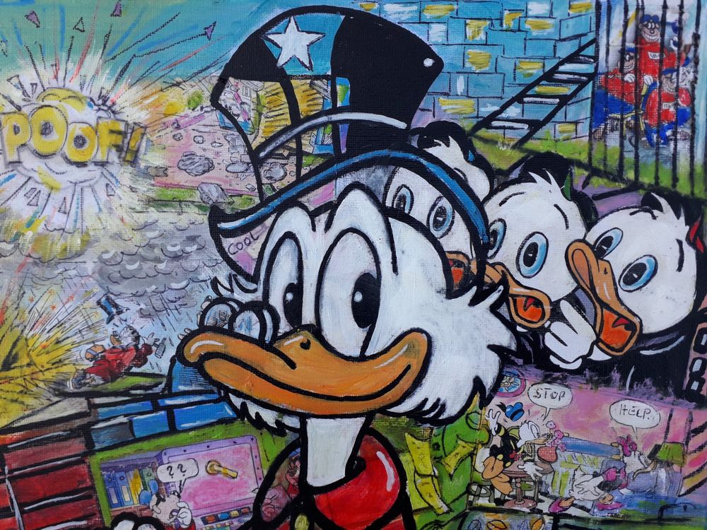 Magic Canvas Art - Quadro Pop Art Donald Duck Dollar, 1 pezzo, stampa artistica moderna da parete, decorazione da parete – B8303, dimensioni: 90 x 60 cm