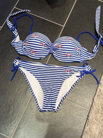 Sommer Bikini Set, blau-weiss gestreift, Grösse S/M
