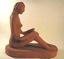 Original Tonkeramik "Sitzende Frau" von Thomas Grisch