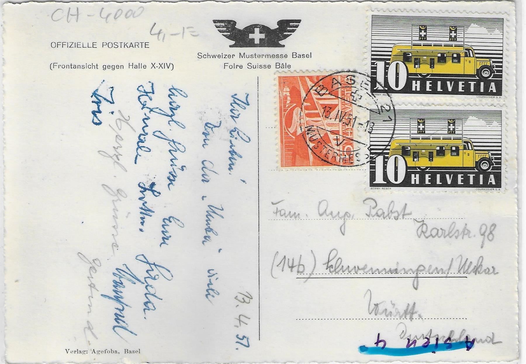 Cartoline postali: Basel - Schweiz. Mustermesse 1951 – Usato da Ettingen venduto da Kartenplanet 1