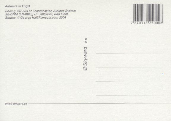Cartoline postali: Boeing 737, Scandinavian Airlines – Usato da Zuerich venduto da OceanLinerPostcards 1
