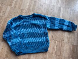 Handmade Strickpullover, Blau gestreift Grösse 98-104 ?