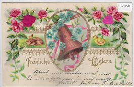 Fröhliche Ostern - Glocke - Präge-Litho mit Samt