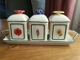 Villeroy & Boch Flora Charm Vorratsdosen 3er Set mit Tablett