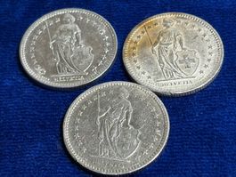 3 x 2.- Franken , 1946, nein 1943 und 1964 je 10 g also 30 g