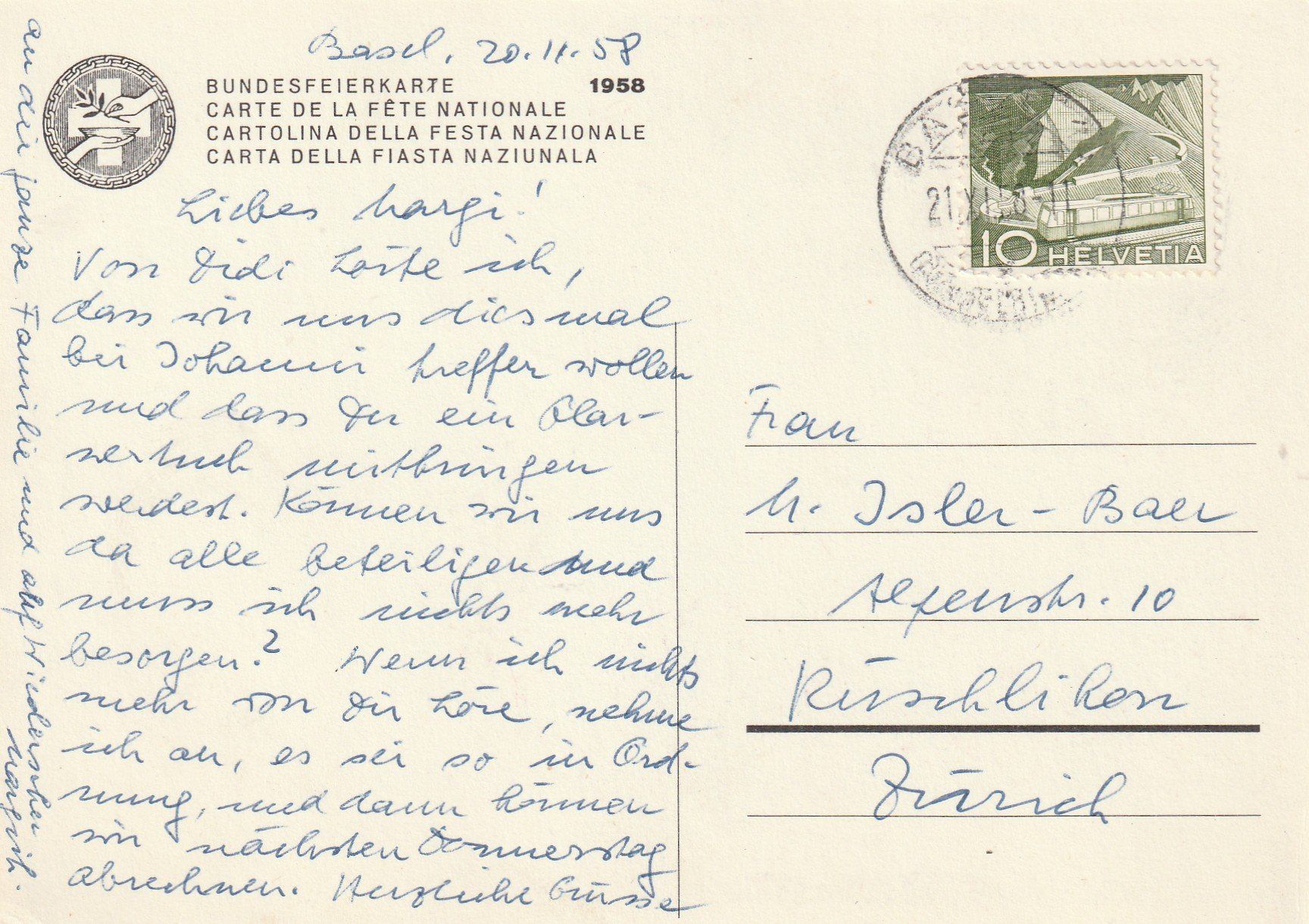Tutti i francobolli: Bundesfeierkarte 1958 Nr. 94 – Usato da Rorschacherberg venduto da fratovi2