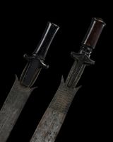 2 short Ntsakh or fa Fang swords, with wooden handles