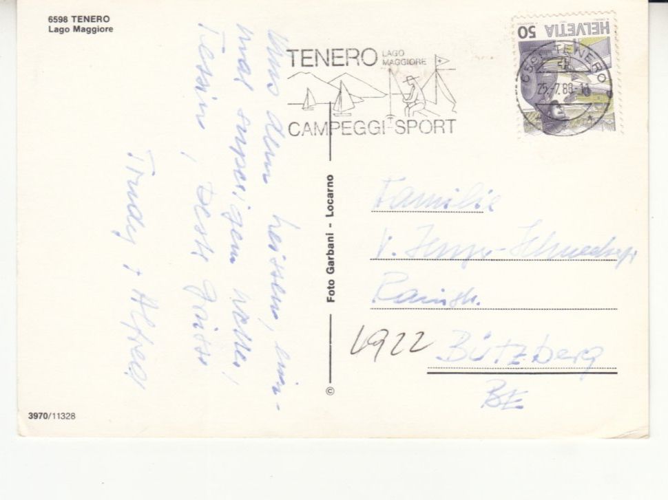 Cartoline postali: Tenero 1988 – Usato da Bürglen TG venduto da StampGraf 1
