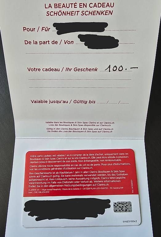 Buoni: Clarins Geschenkkarte 100 CHF – Nuovo (secondo la descrizione) da Kerzers venduto da fban53