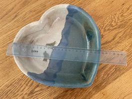 Herzschale Keramik handgemacht mit Vögeln 26cm guter Zustand