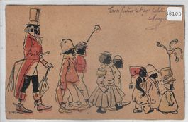 1910 FRANCE Cortège de noirs habillés à l'européenne