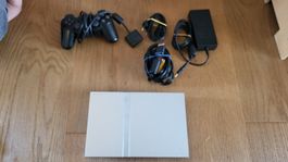 Playstation 2 Slim Silber Kabel und Controller