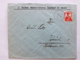Firmenbrief 1914, J. JUCKER Weberei Grünthal, SAALAND > ZÜRI