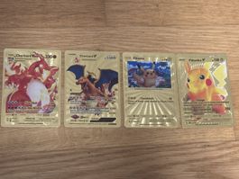 4 Pokemon Karten Gold Charizard Pikachu Set