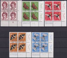 1955, PJ J158-J162 Viererblöcke +ET-Stempel +TAB's Kat: 80.-