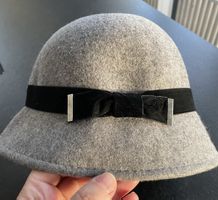 Chic Grey Wool Hat with Velvet Band - 58cm