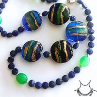 Statement Lapislazuli Murano  Halskette blau Unikat bicolor