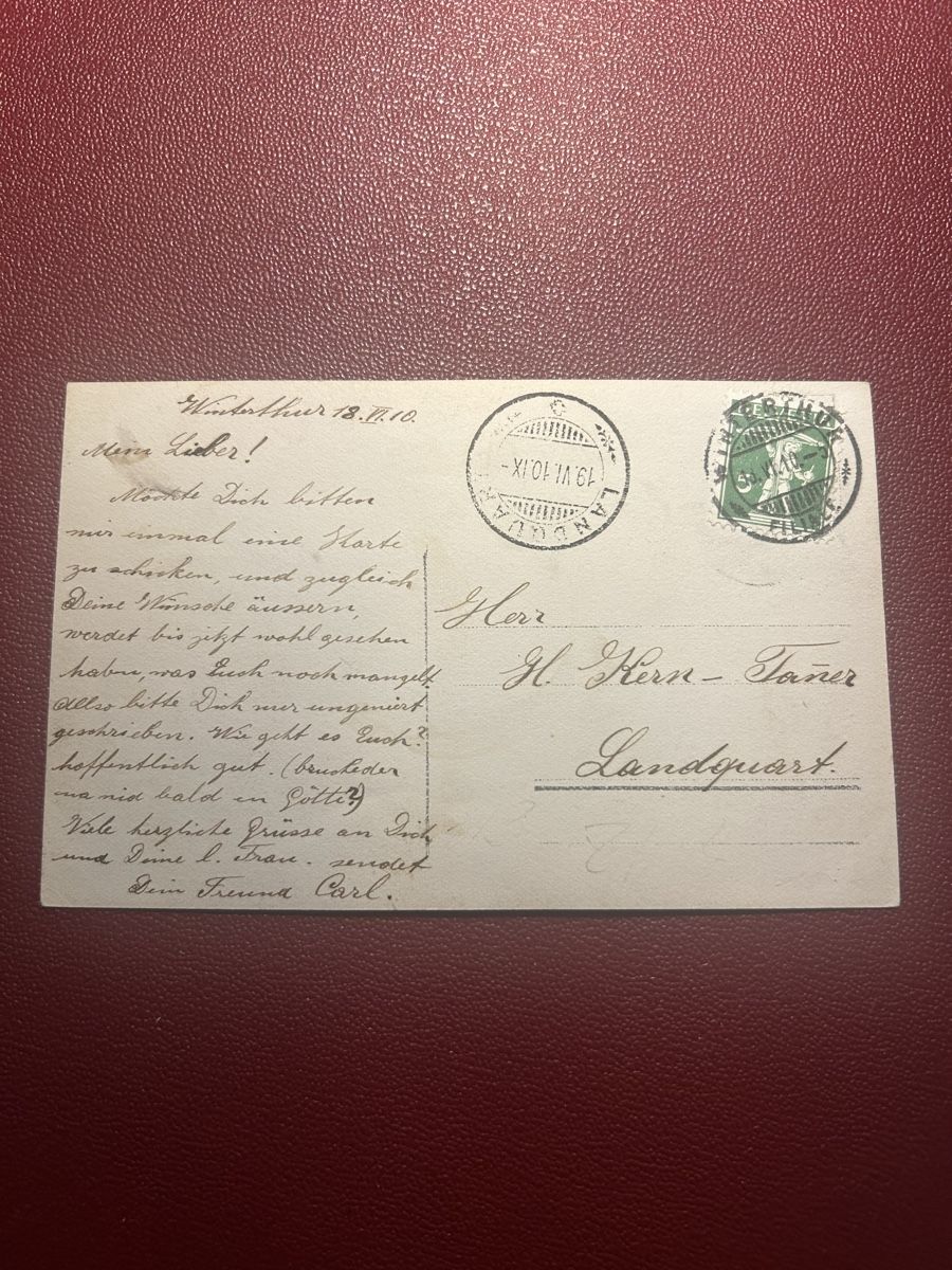 Cartoline postali: Winterthur 1910 – Usato da Breganzona venduto da Milesbo 1