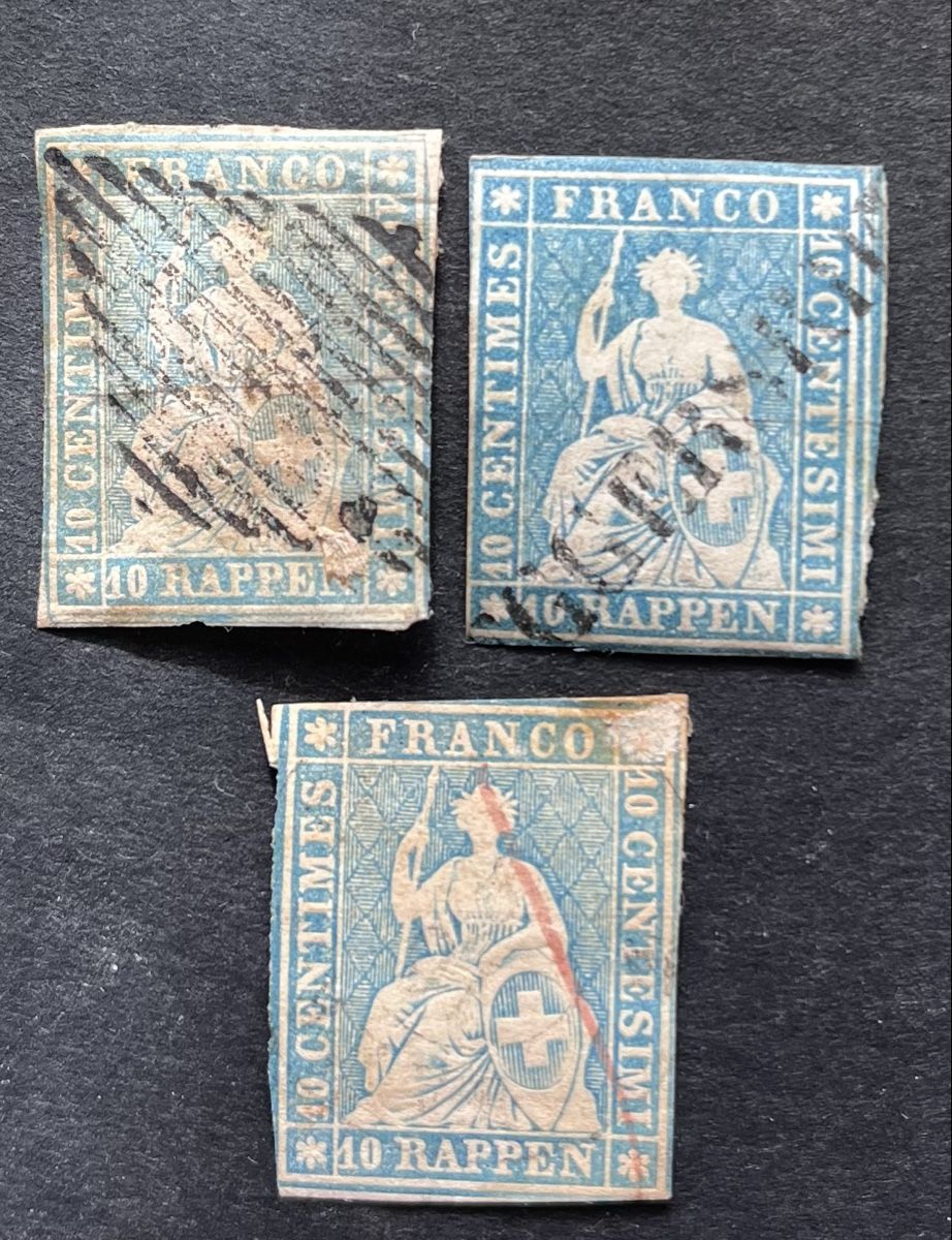 Alle Briefmarken: 3x Strubel 23C Cat. 180.- CHF  – Gebraucht aus Sottens von thigroux
