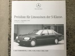 Mercedes-Benz S-Klasse Preisliste Sept. 1995 Neuauflage 6.96