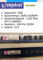Kingston 2x2Gb=4Gb PC3-10600 1333Mhz DDR3 Desktop Memory RAM