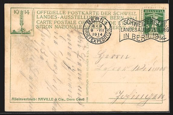 Cartoline postali: Bern, Schweiz. Landes-Ausstellung 1914,  – Usato da Berlin venduto da bartko-reher 1