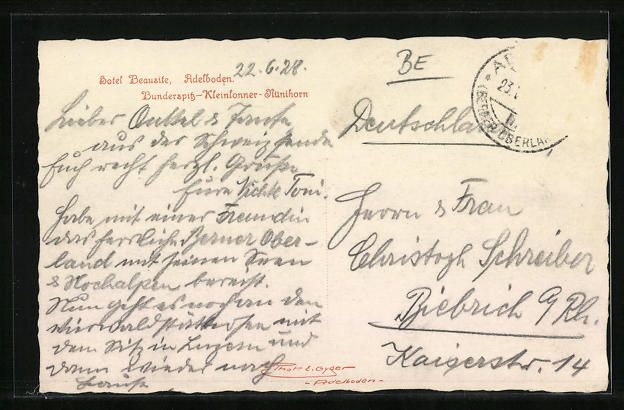 Cartoline postali: Adelboden, Hotel Beausite mit Bunderspit – Usato da Berlin venduto da bartko-reher 1