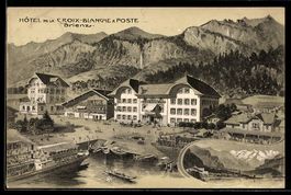 Künstler-AK Brienz, Hôtel de la Croix-Blanche & Poste
