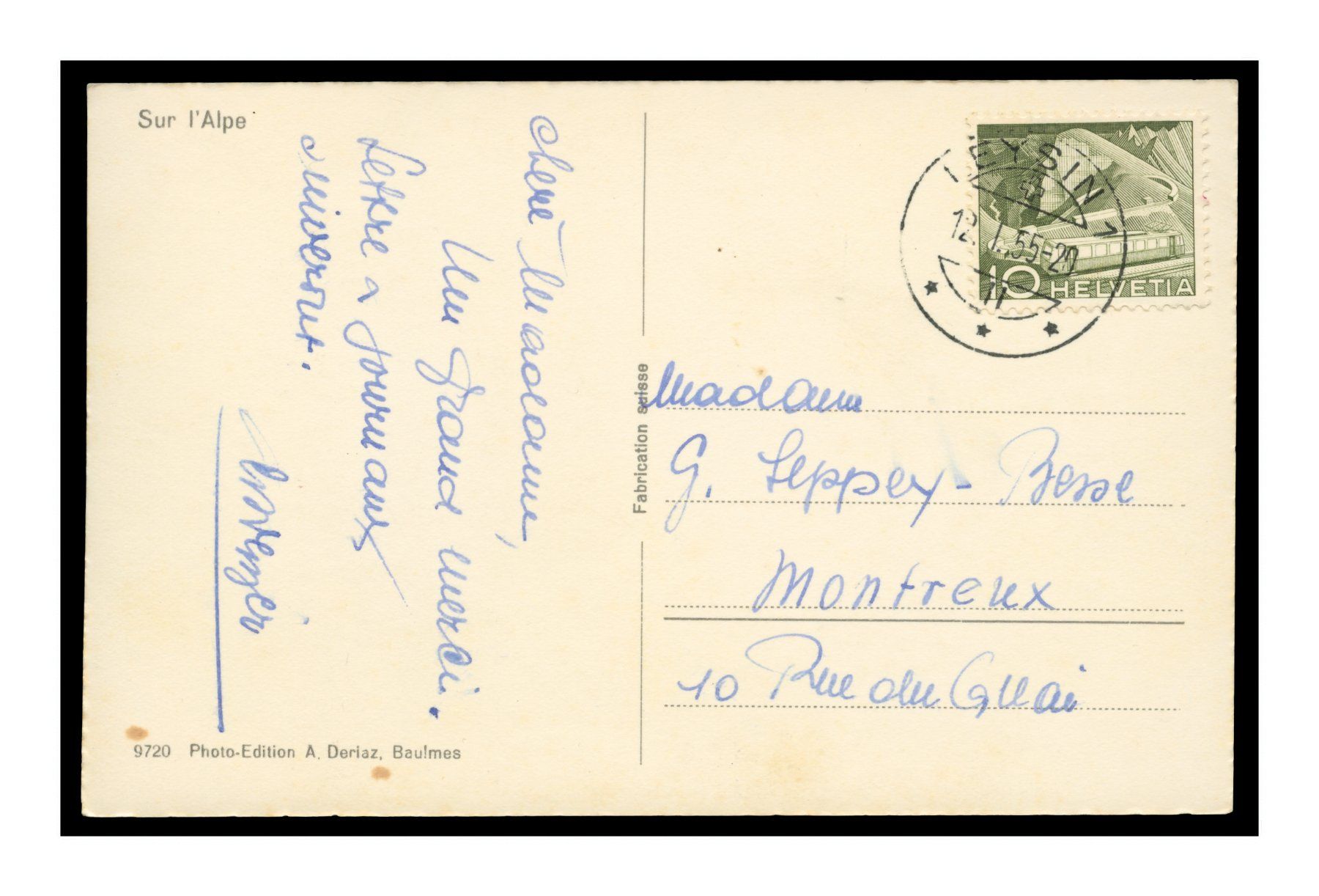 Cartoline postali: CHÈVRES - 1955 "Leysin A. Deriaz" – Usato da Onex venduto da Lagorel01 1