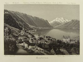 MONTREUX, AQUATINTA VON DIKENMANN UN 1850