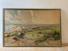 Tableau paysage urbain  encadré état usagé