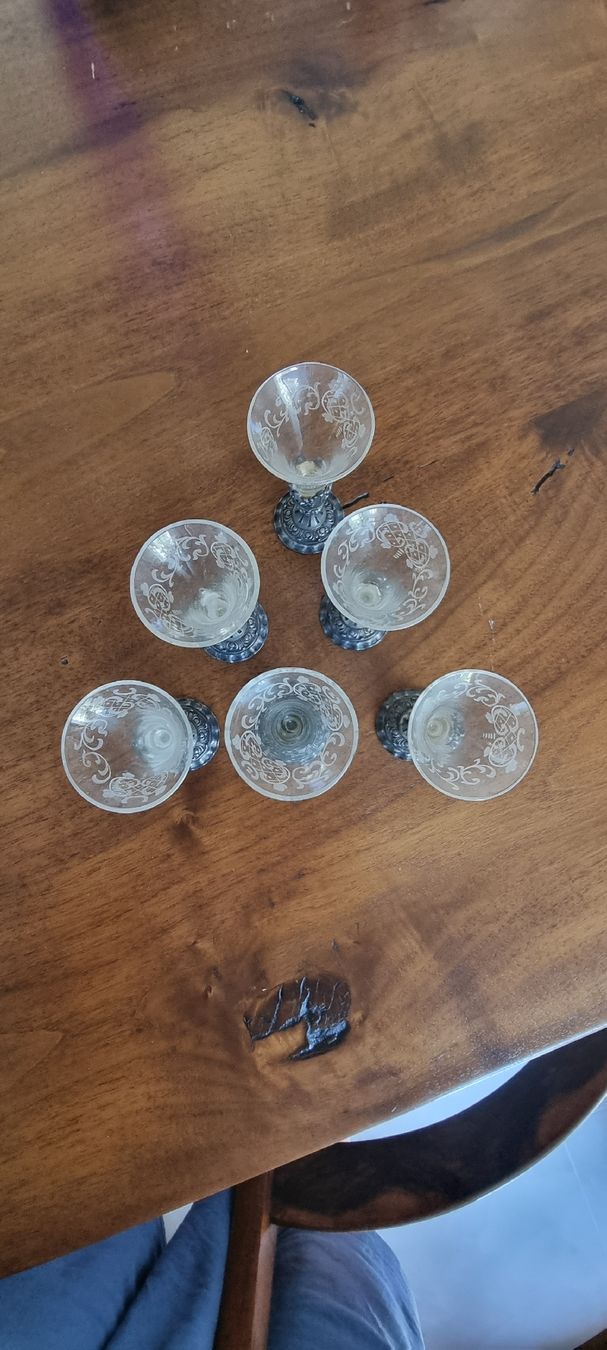 Bicchieri: 6 verres alcool pied étain – Usato da Morges venduto da Yavob 2