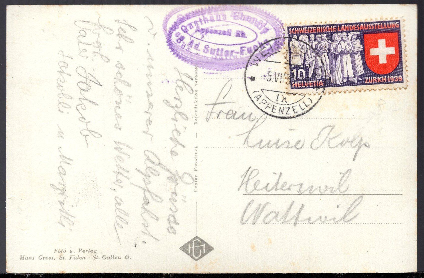 Cartoline postali: Ebenalp  Gasthaus  1939 – Usato da Aarau venduto da kufi44 2