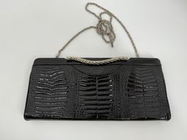 Elegante Vintage Leder Handtasche/ Clutch mit Kette