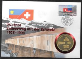 Münzbrief 75 Jahre Zollvertrag Liechtenstein CH ET 2.3.1998
